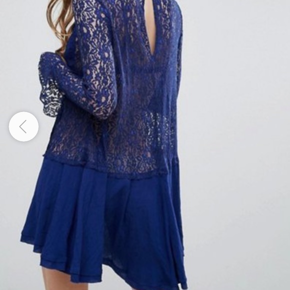 Free People dark blue lace sheer dress size M - Picture 3 of 11
